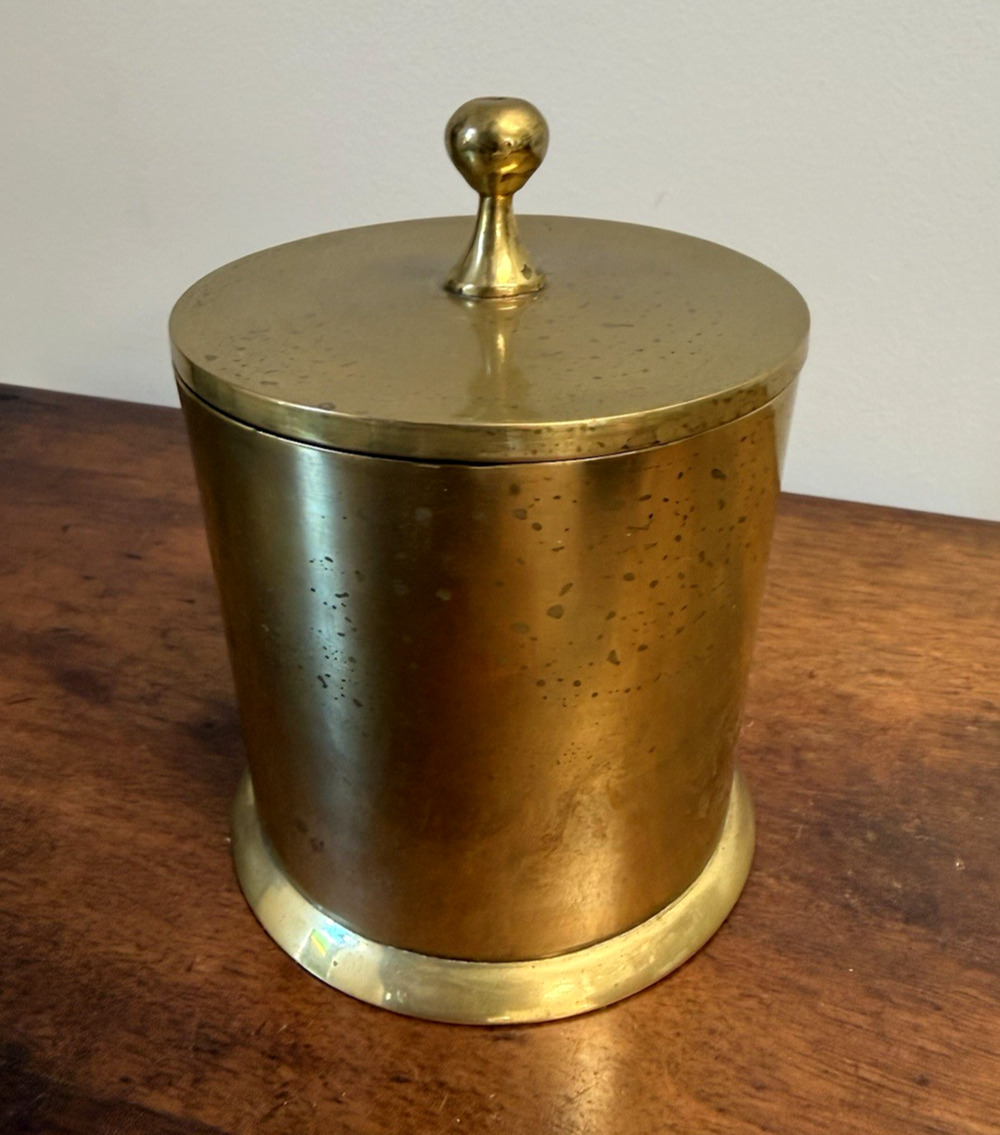 Vintage Fritz Brass Solid Brass Lidded Canister Jar India Ball Finial 5.375"